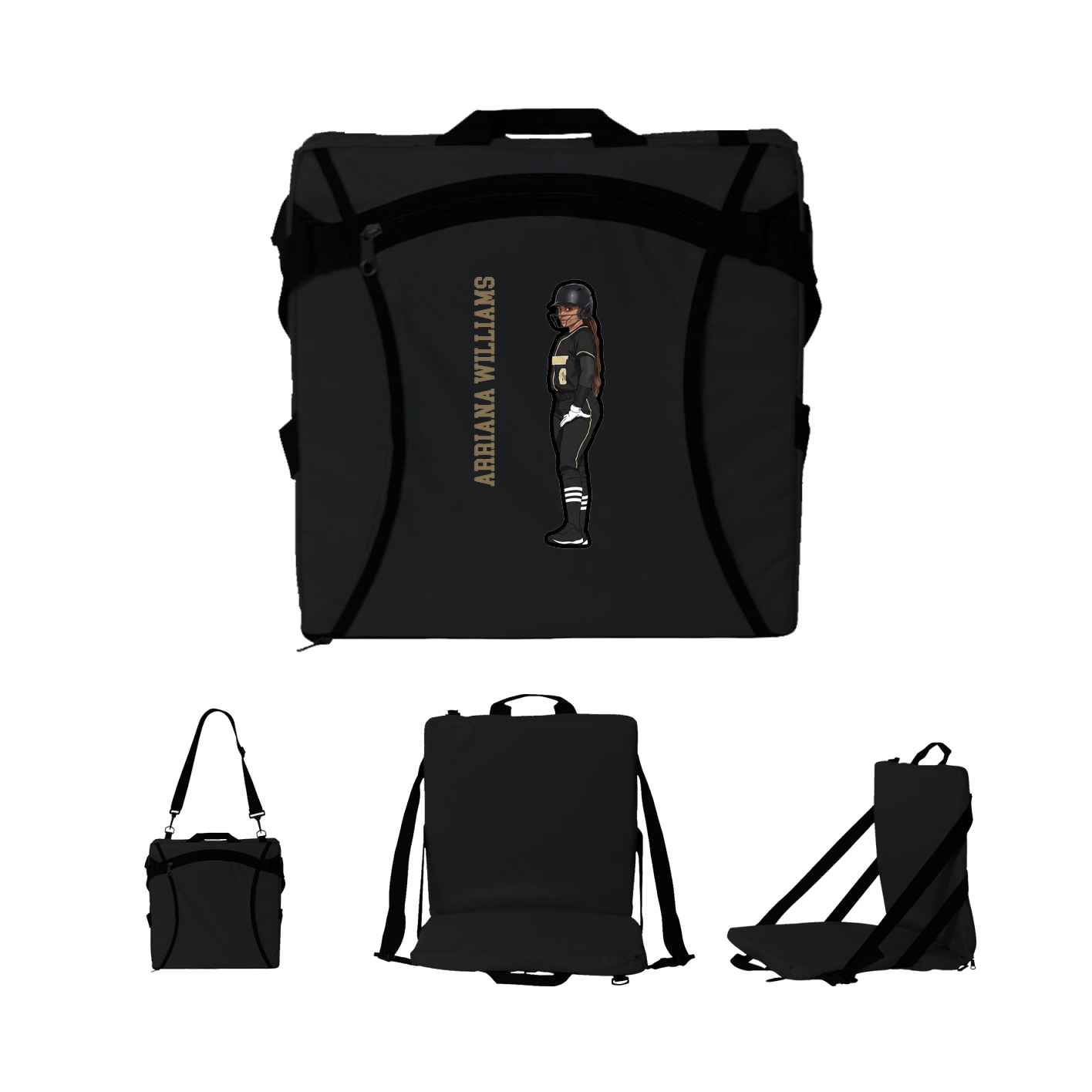 Folding Stadium Seat — Name Vertical in Black