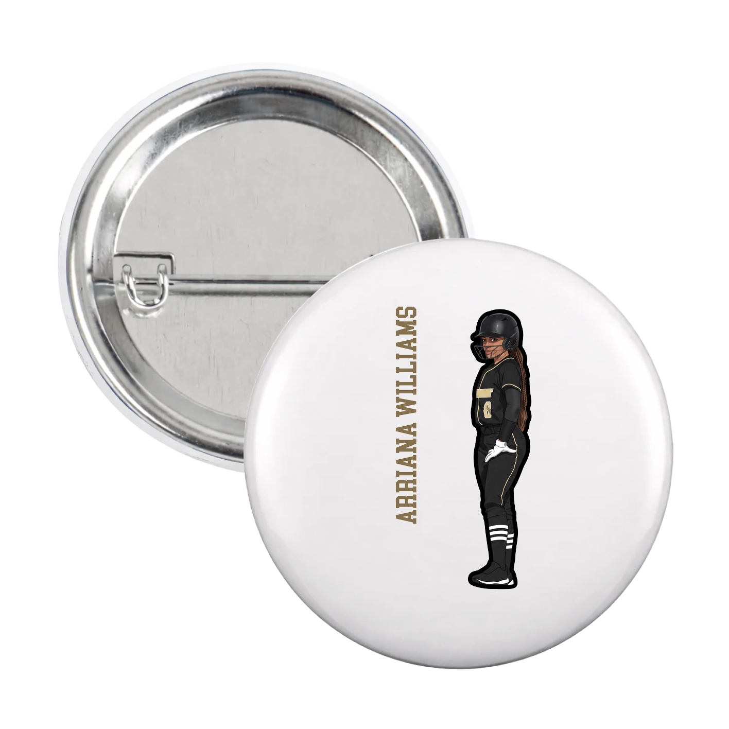 Game Day Button — Name Vertical in White