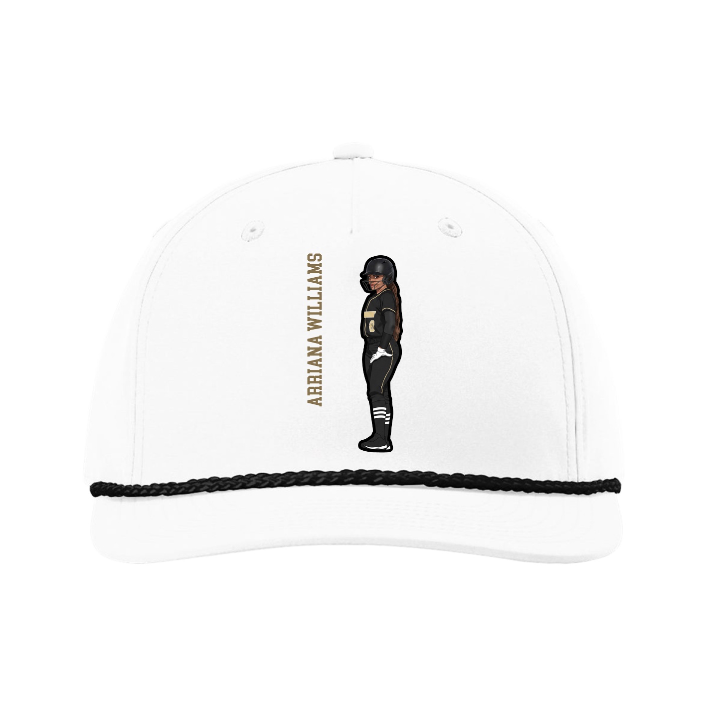 Five-Panel Classic Rope Cap — Name Vertical in White