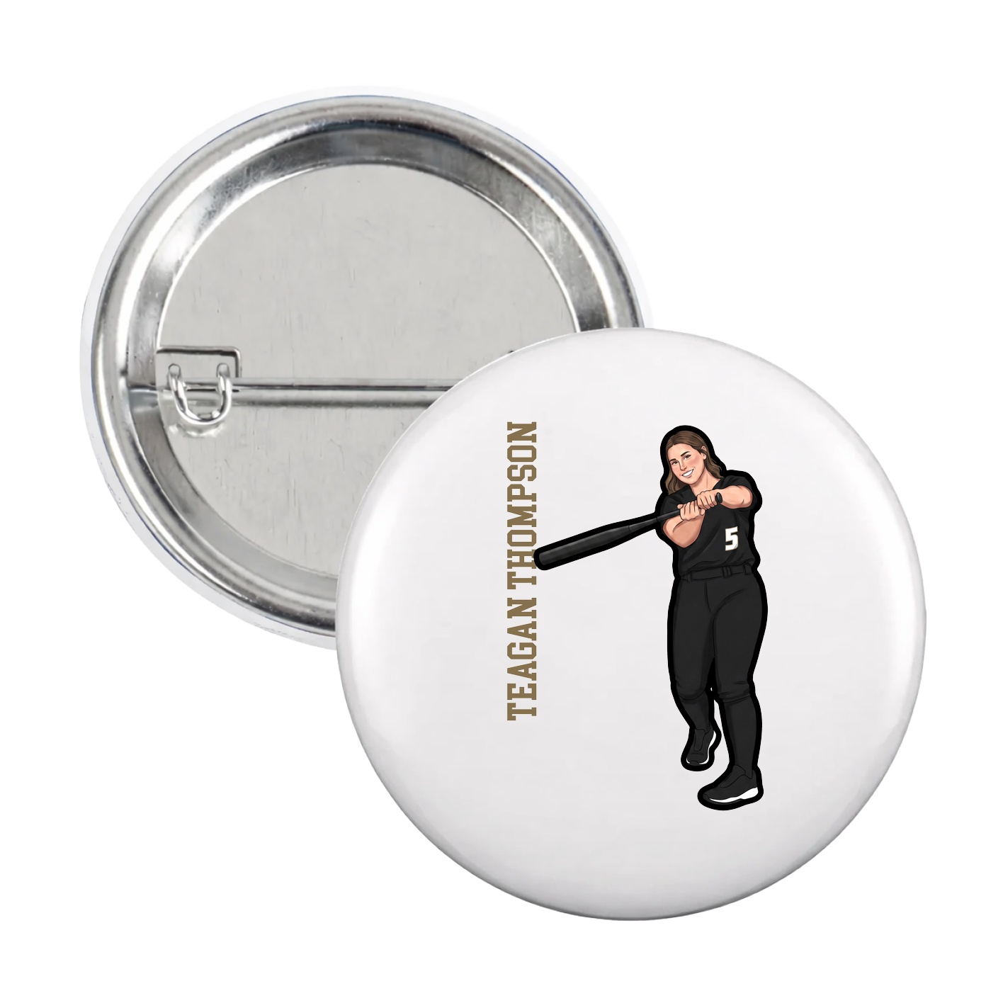 Game Day Button — Name Vertical in White