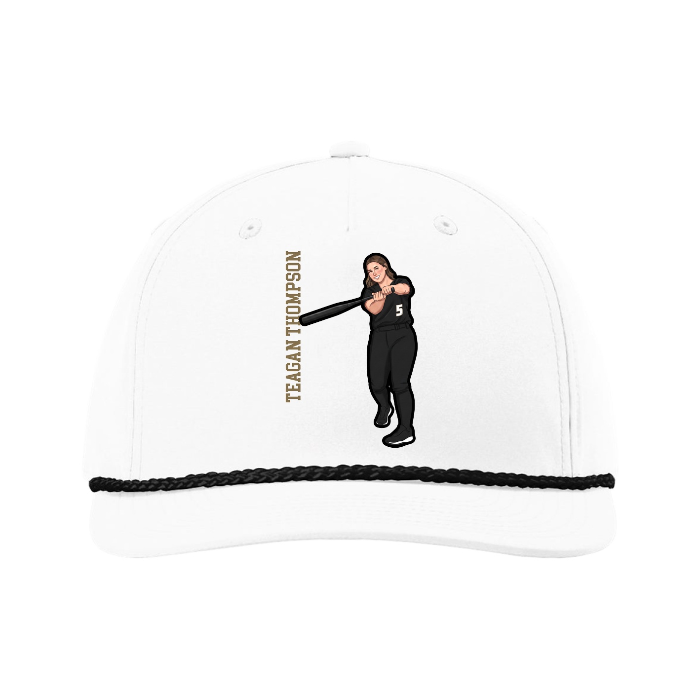 Five-Panel Classic Rope Cap — Name Vertical in White