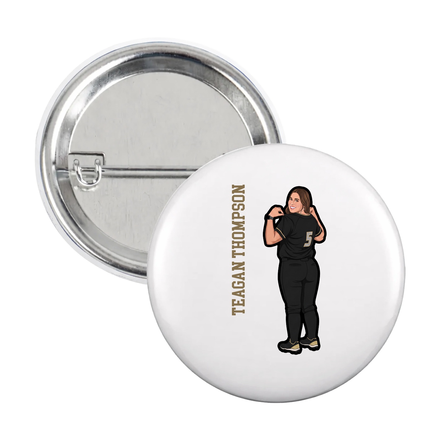 Game Day Button — Name Vertical in White