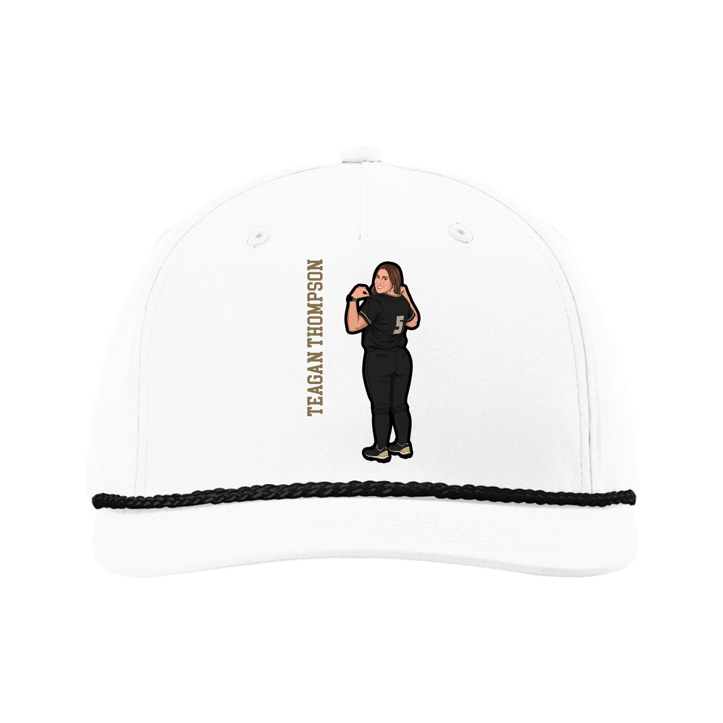 Five-Panel Classic Rope Cap — Name Vertical in White