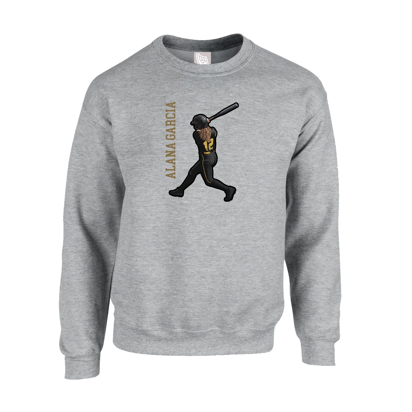 Fleece Crew — Name Vertical in Grey