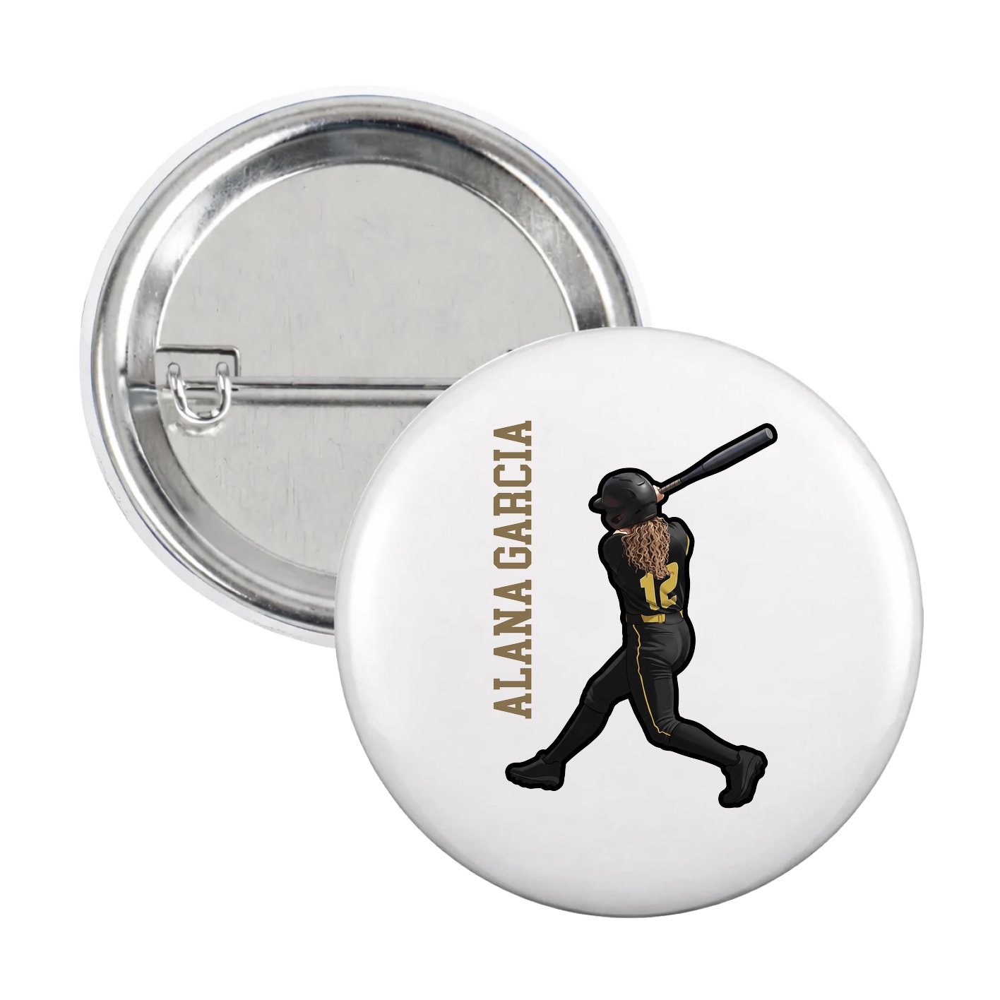 Game Day Button — Name Vertical in White