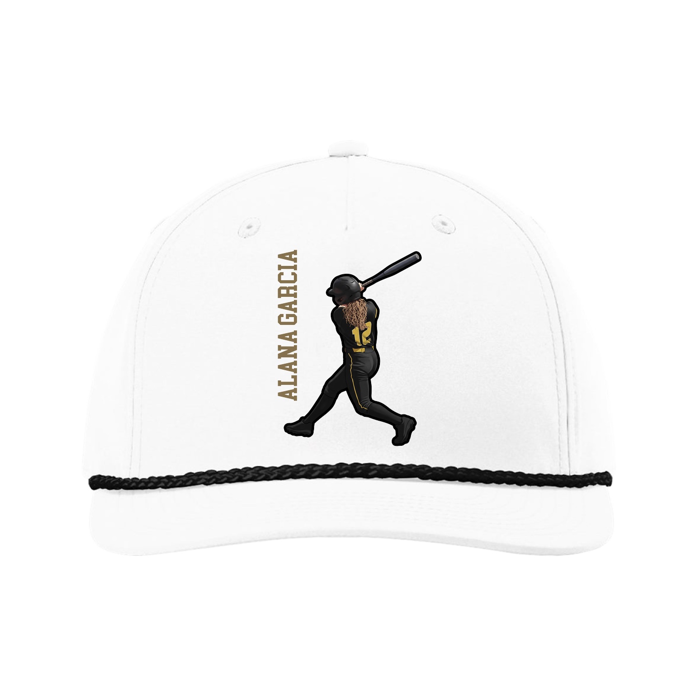 Five-Panel Classic Rope Cap — Name Vertical in White