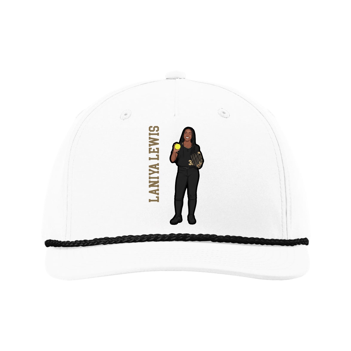 Five-Panel Classic Rope Cap — Name Vertical in White