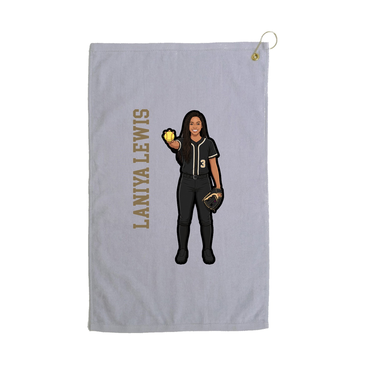 Golf Towel — Name Vertical in Grey