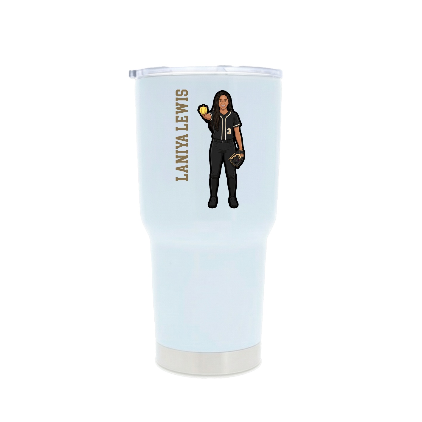 30oz Stainless Steel Tumbler — Name Vertical in White