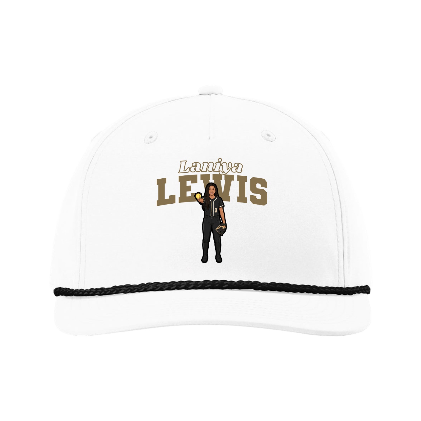 Five-Panel Classic Rope Cap — Name Arch in White