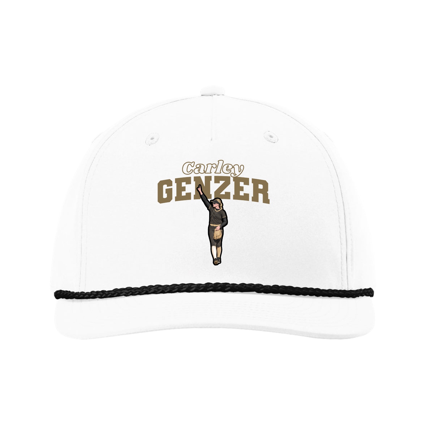 Five-Panel Classic Rope Cap — Name Arch in White