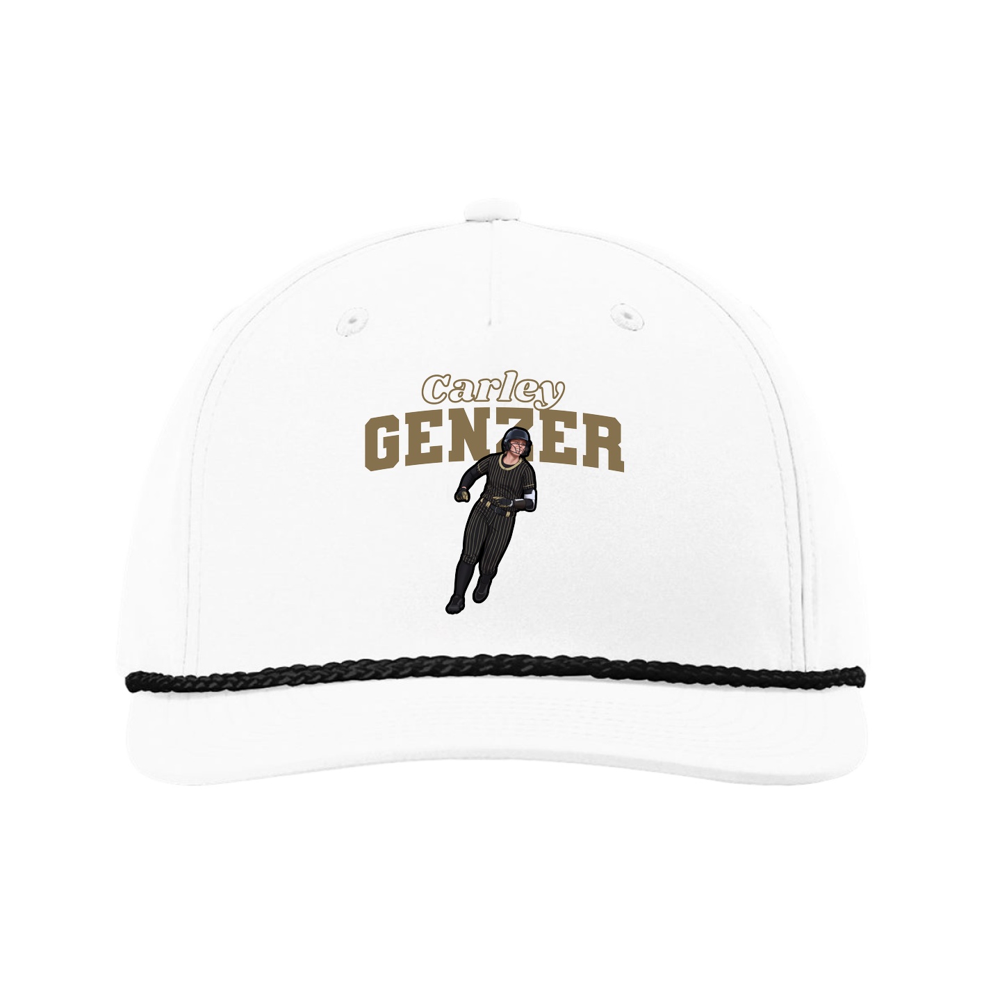 Five-Panel Classic Rope Cap — Name Arch in White