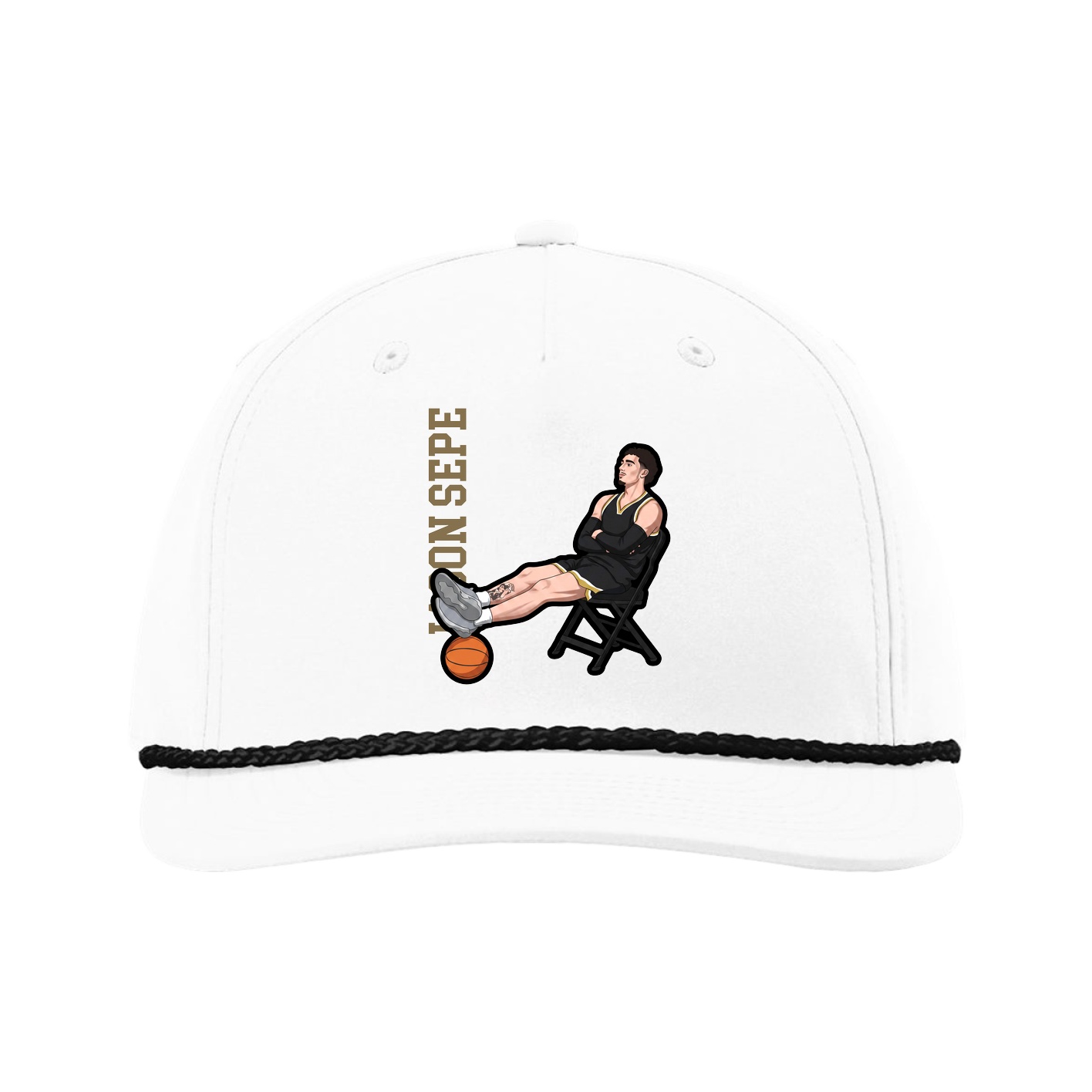 Five-Panel Classic Rope Cap — Name Vertical in White