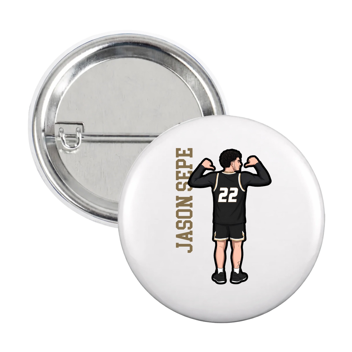Game Day Button — Name Vertical in White