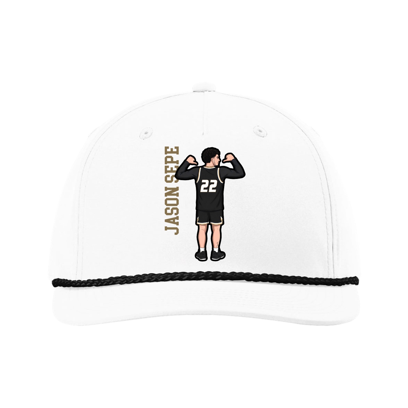 Five-Panel Classic Rope Cap — Name Vertical in White