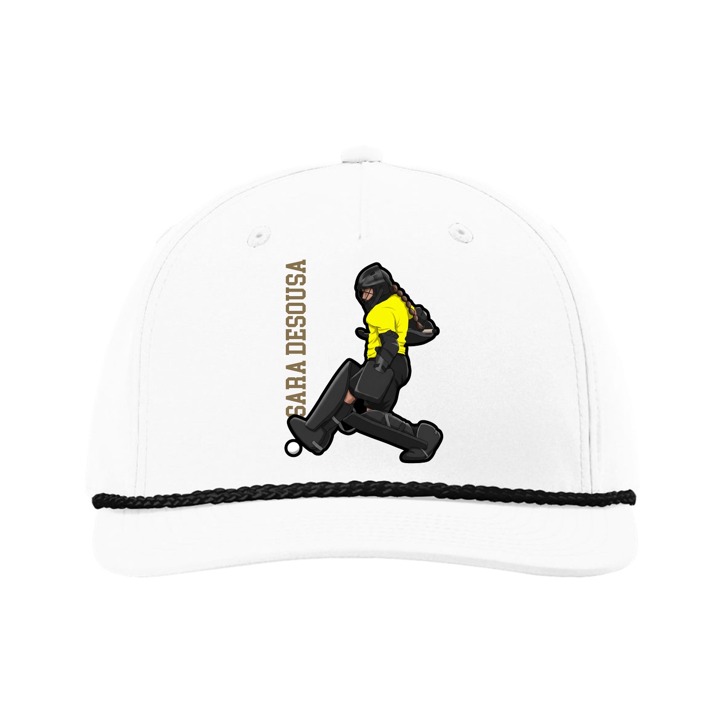 Five-Panel Classic Rope Cap — Name Vertical in White