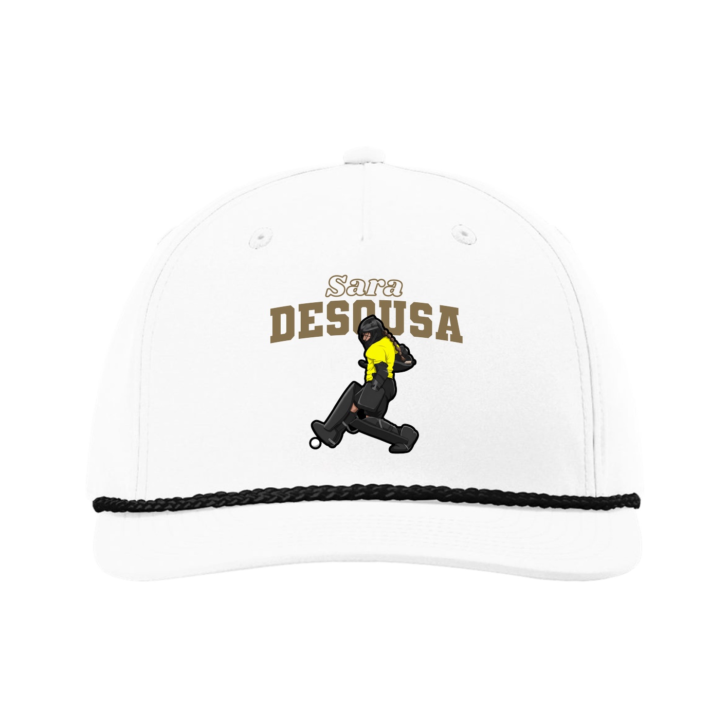 Five-Panel Classic Rope Cap — Name Arch in White