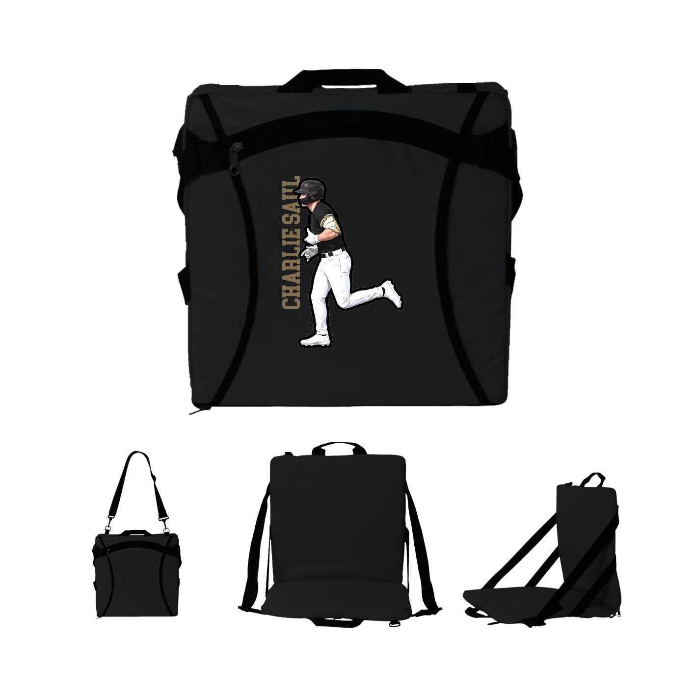 Folding Stadium Seat — Name Vertical in Black