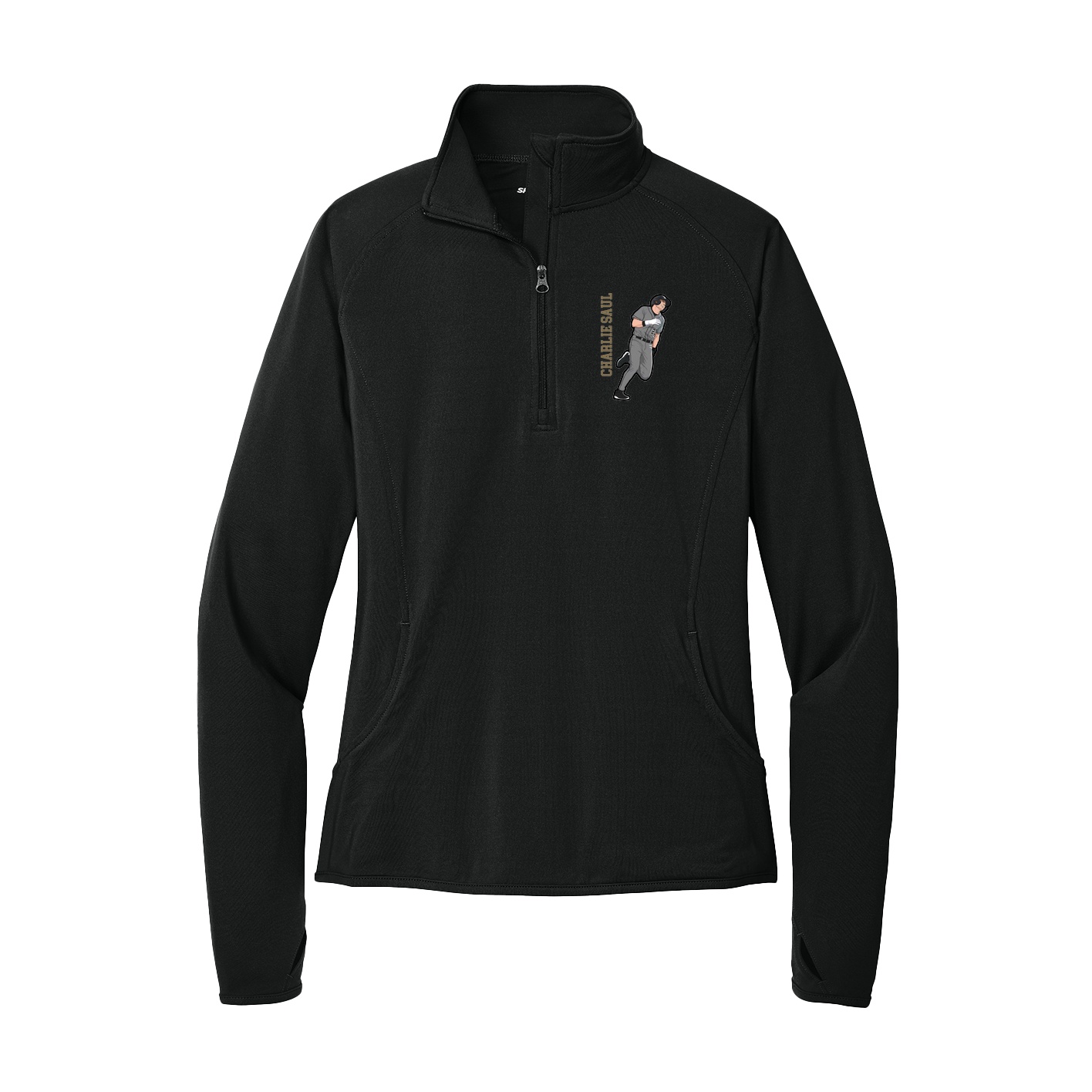 Women's Q-Zip Pullover — Name Vertical in Black