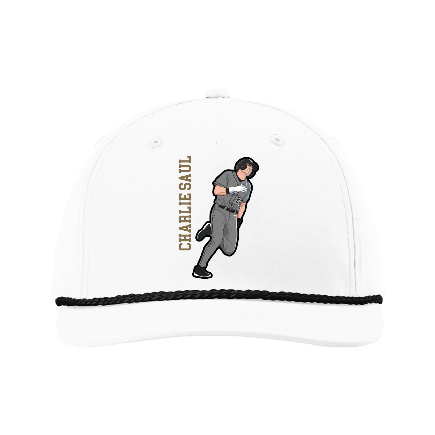 Five-Panel Classic Rope Cap — Name Vertical in White