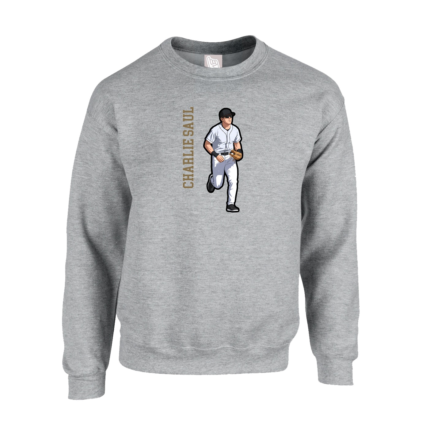 Fleece Crew — Name Vertical in Grey