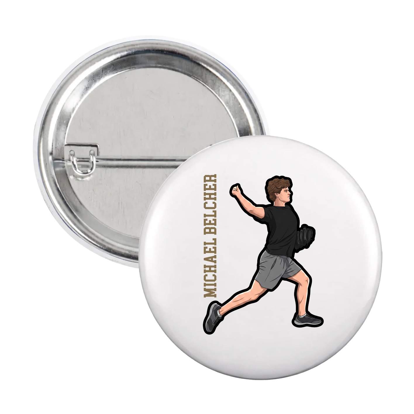 Game Day Button — Name Vertical in White