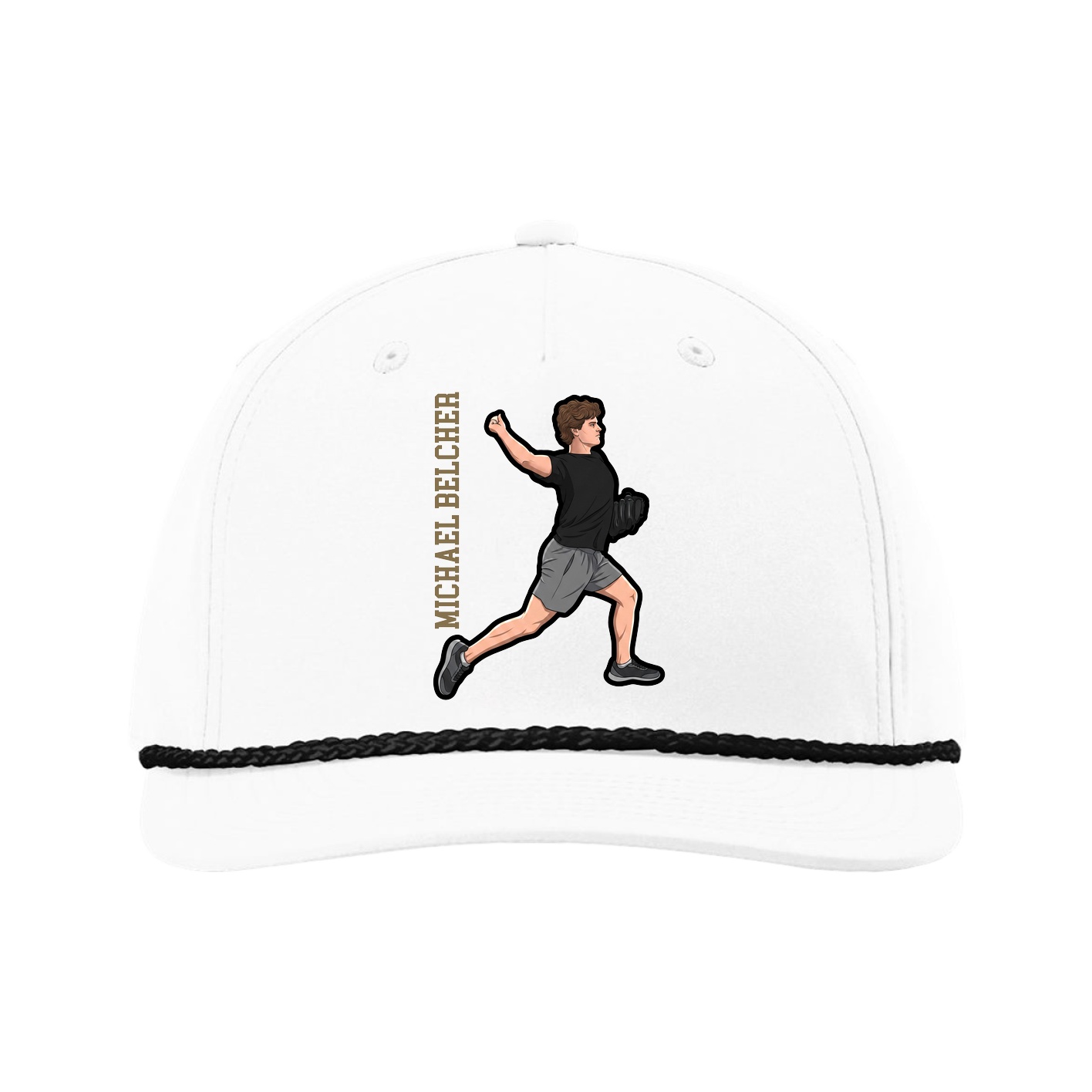 Five-Panel Classic Rope Cap — Name Vertical in White