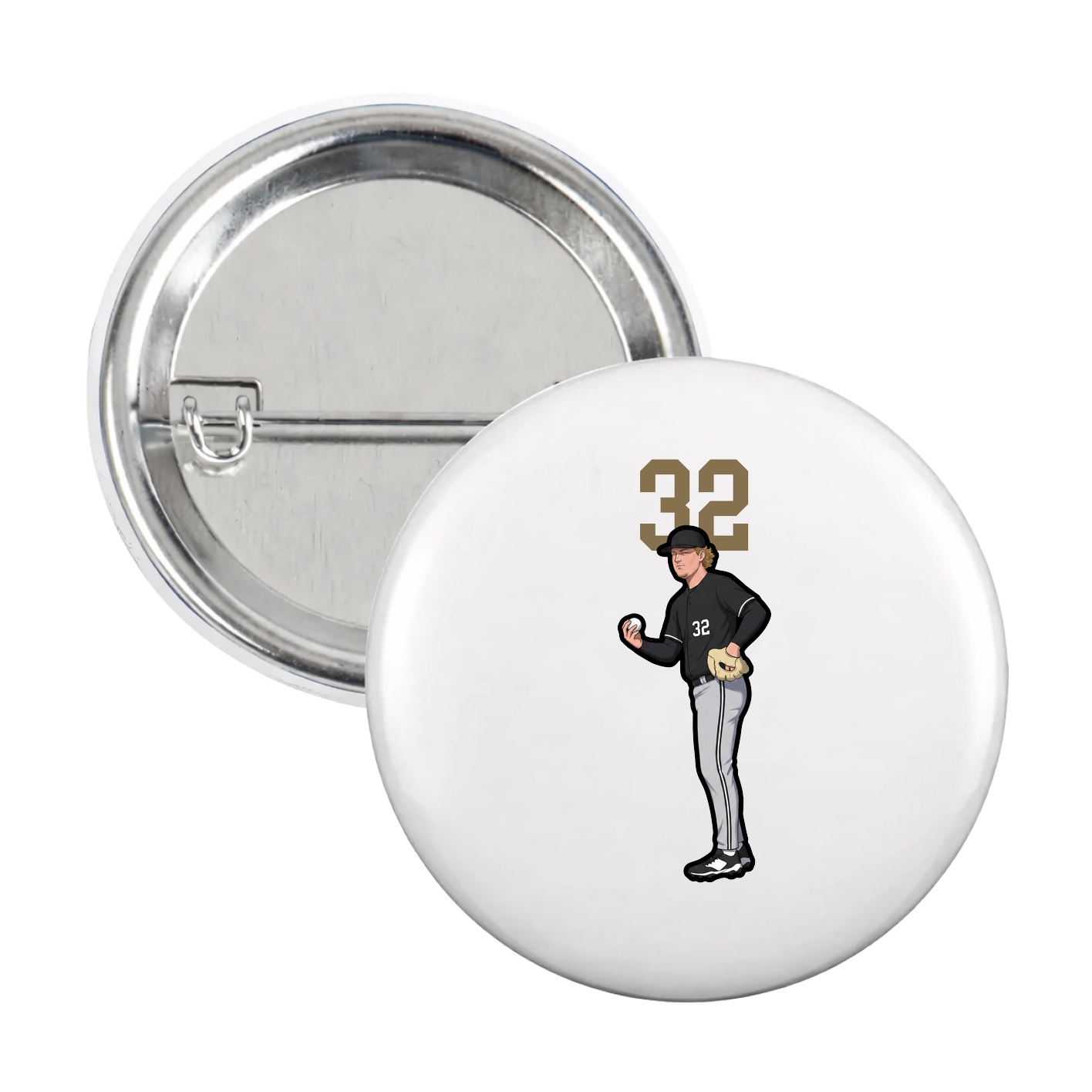 Game Day Button — Number Top in White