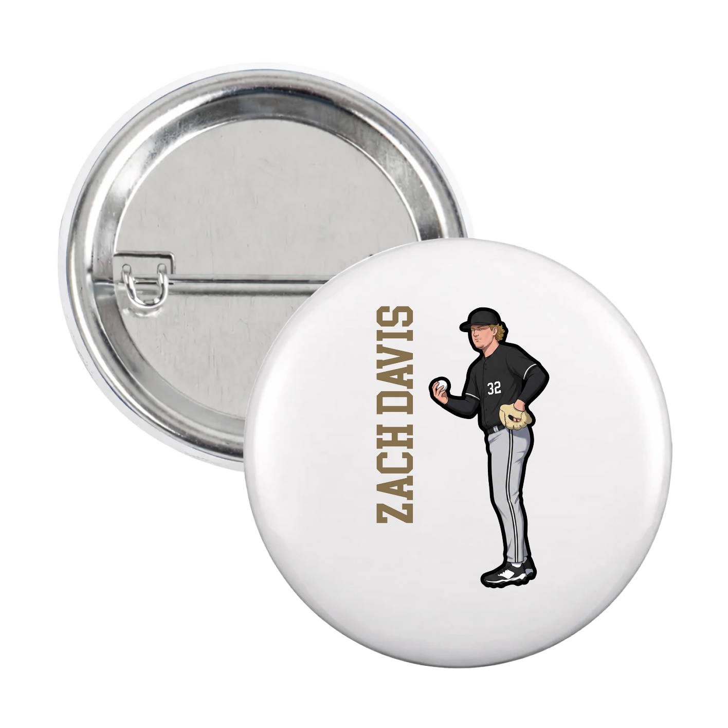 Game Day Button — Name Vertical in White