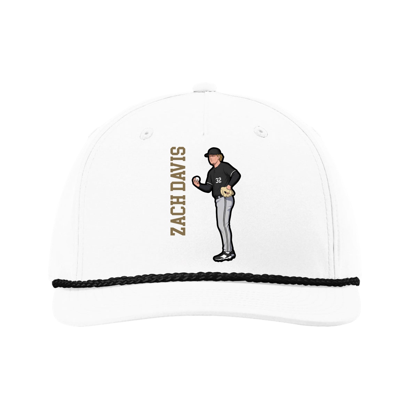 Five-Panel Classic Rope Cap — Name Vertical in White