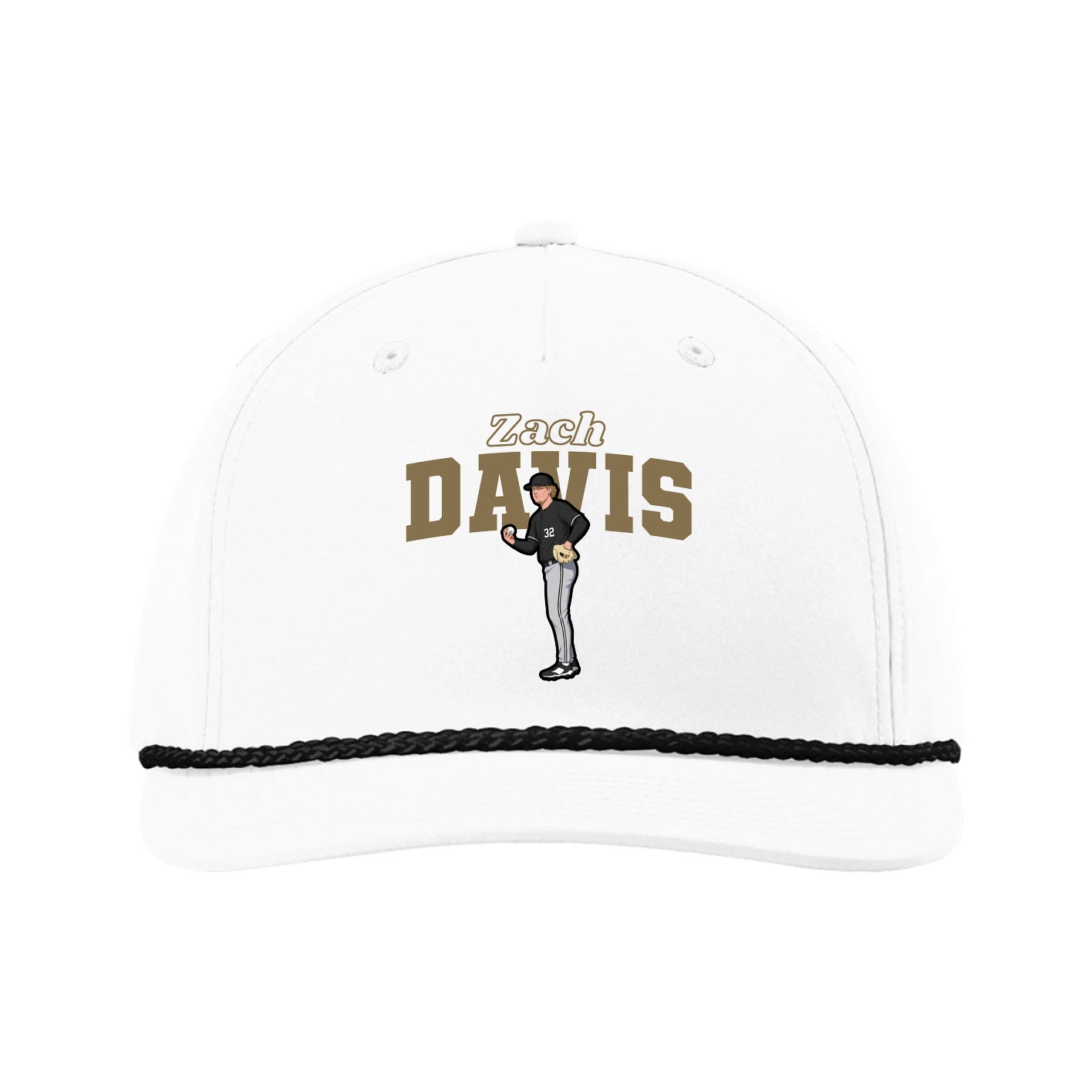 Five-Panel Classic Rope Cap — Name Arch in White