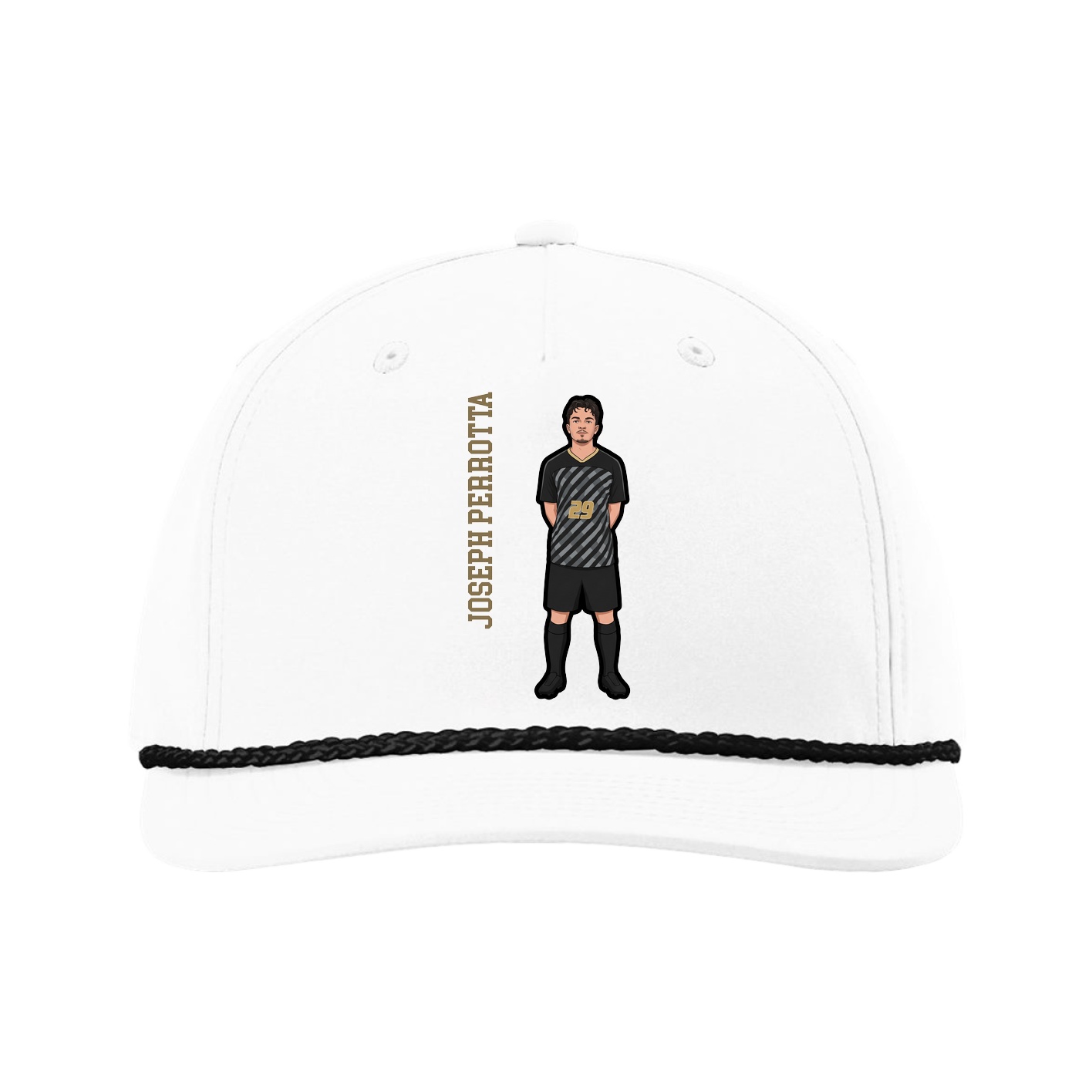 Five-Panel Classic Rope Cap — Name Vertical in White
