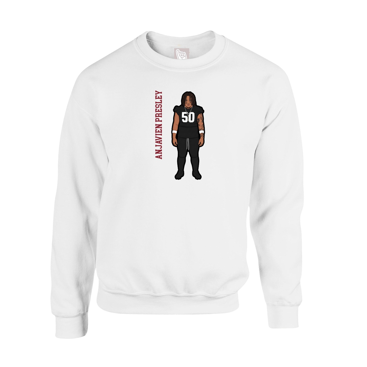 Fleece Crew — Name Vertical in White