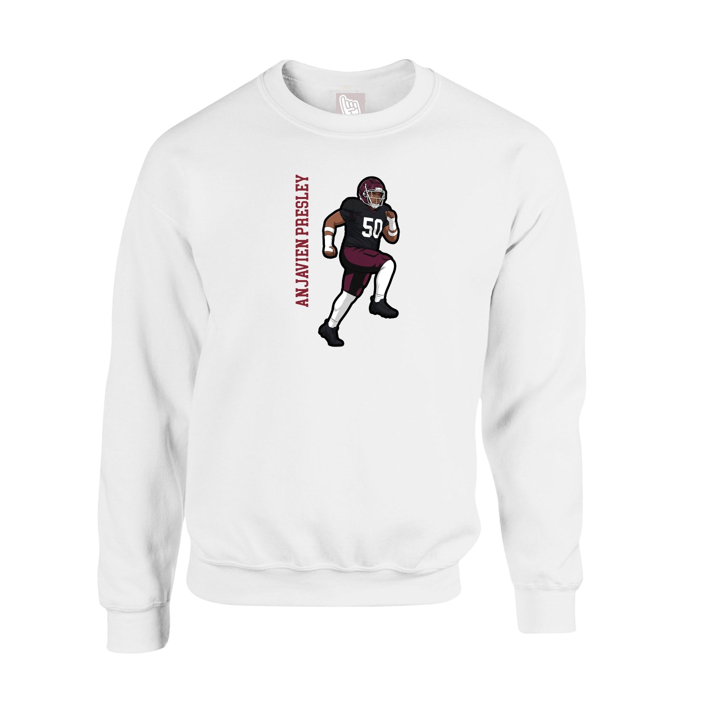 Fleece Crew — Name Vertical in White