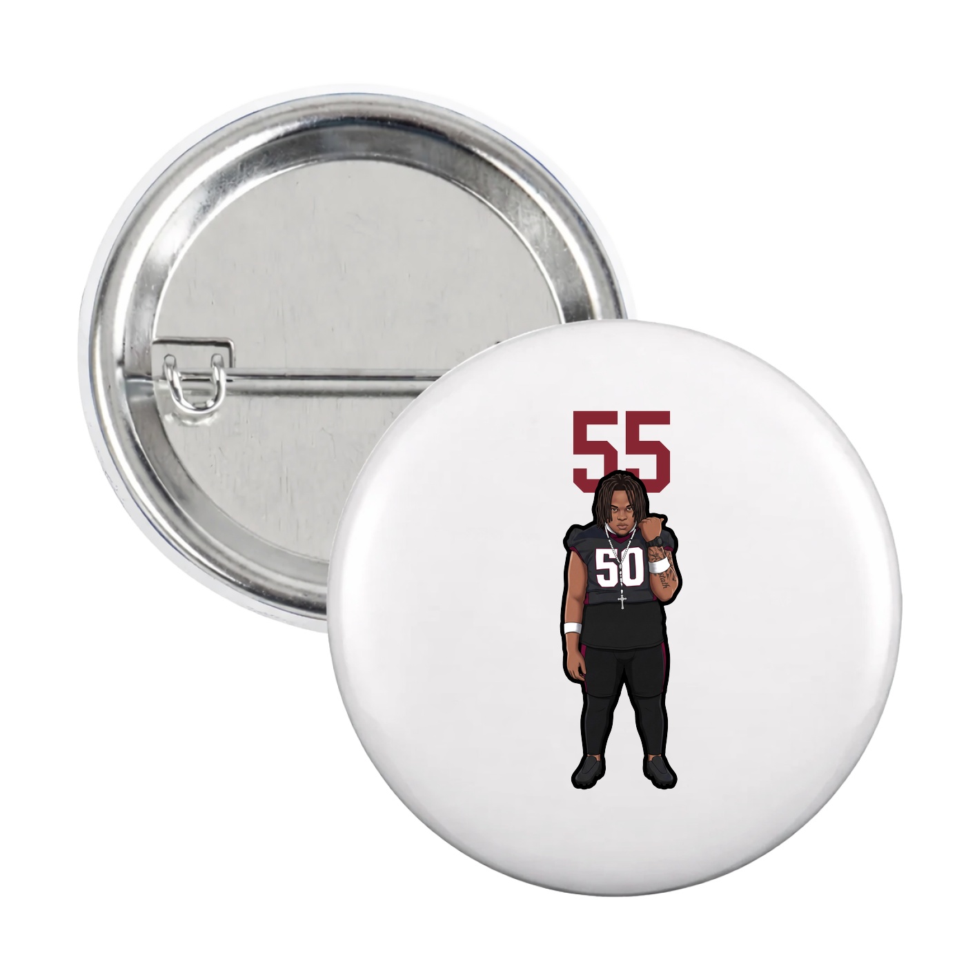 Game Day Button — Number Top in White