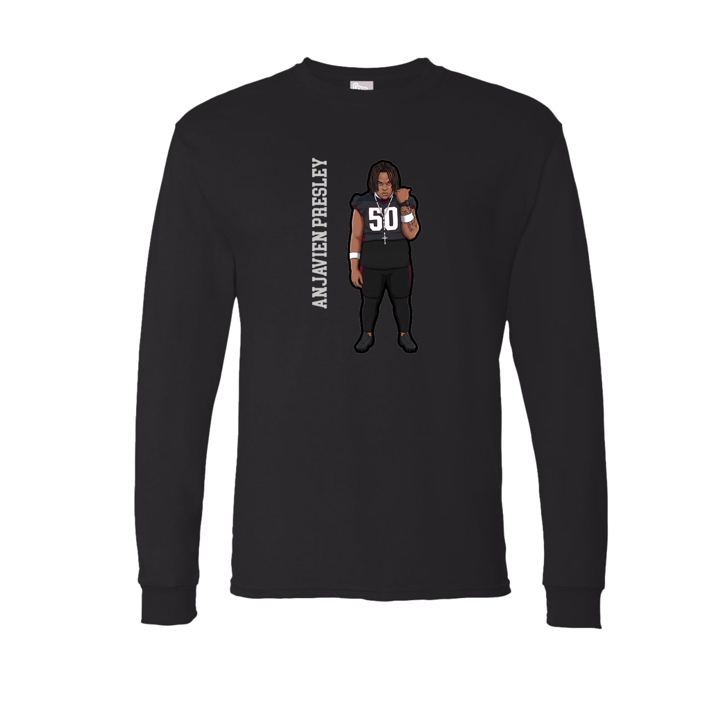 Long Sleeve Tee — Name Vertical in Black