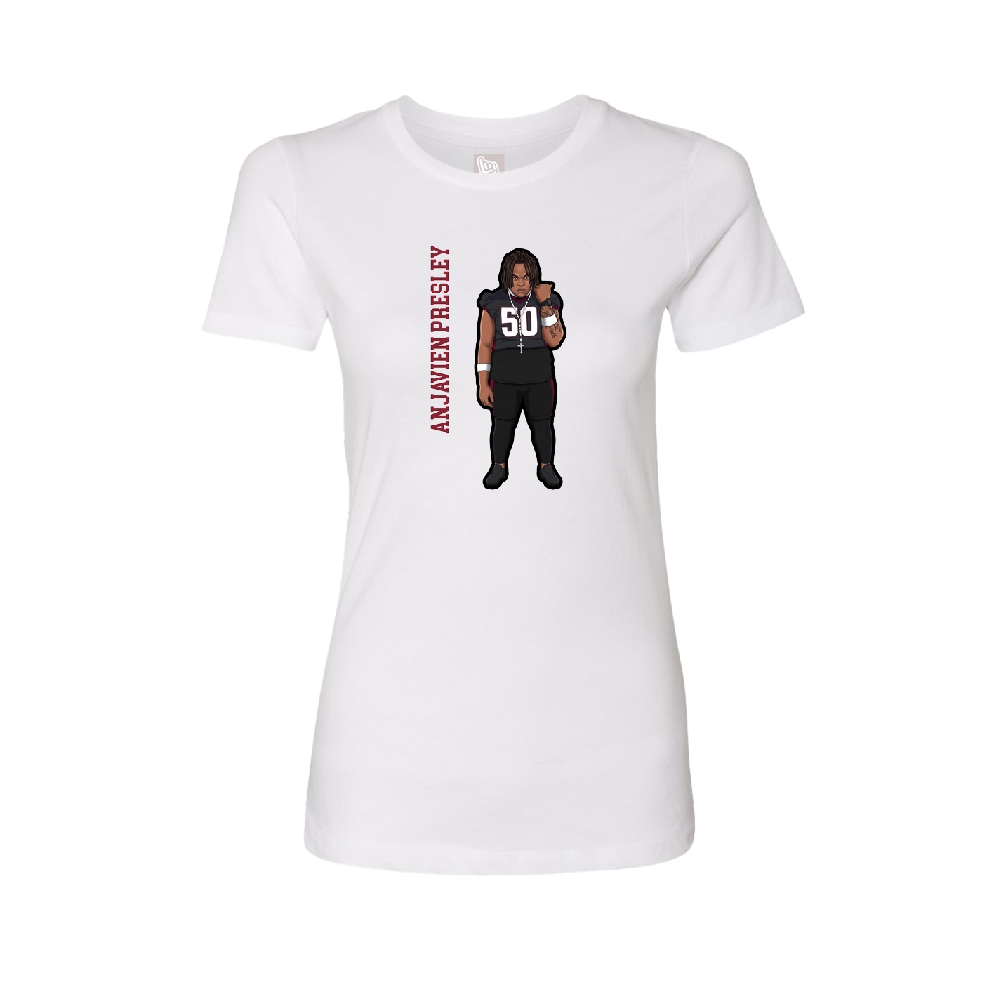 Womens Tee — Name Vertical in White