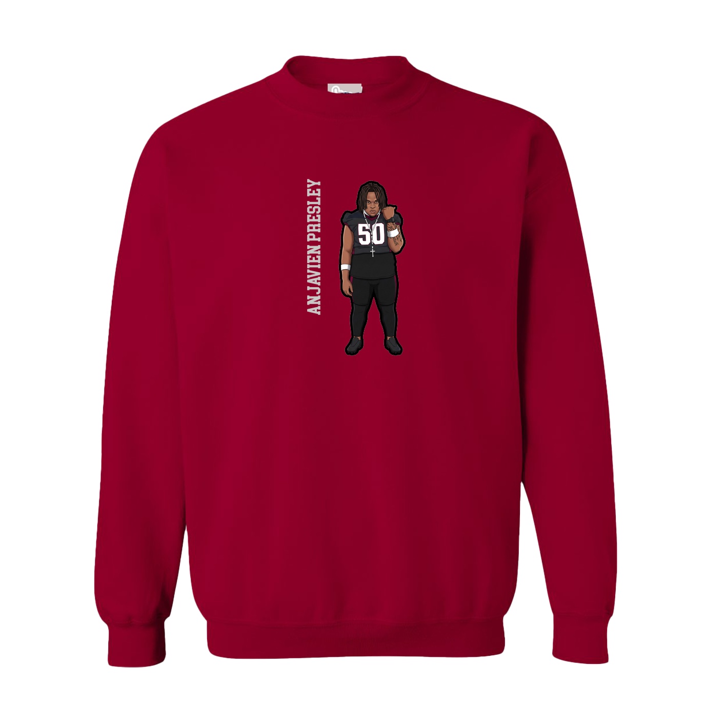 Fleece Crew — Name Vertical in Cardinal