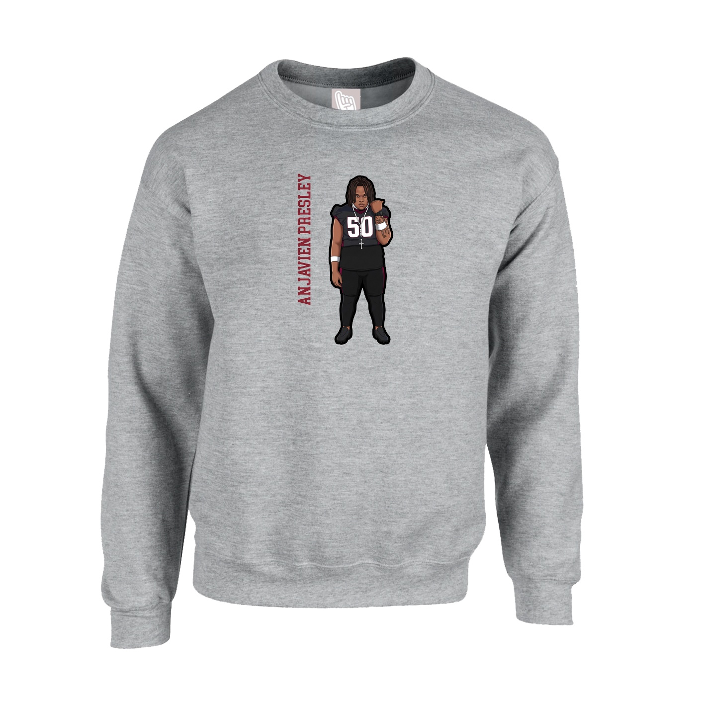 Fleece Crew — Name Vertical in Grey