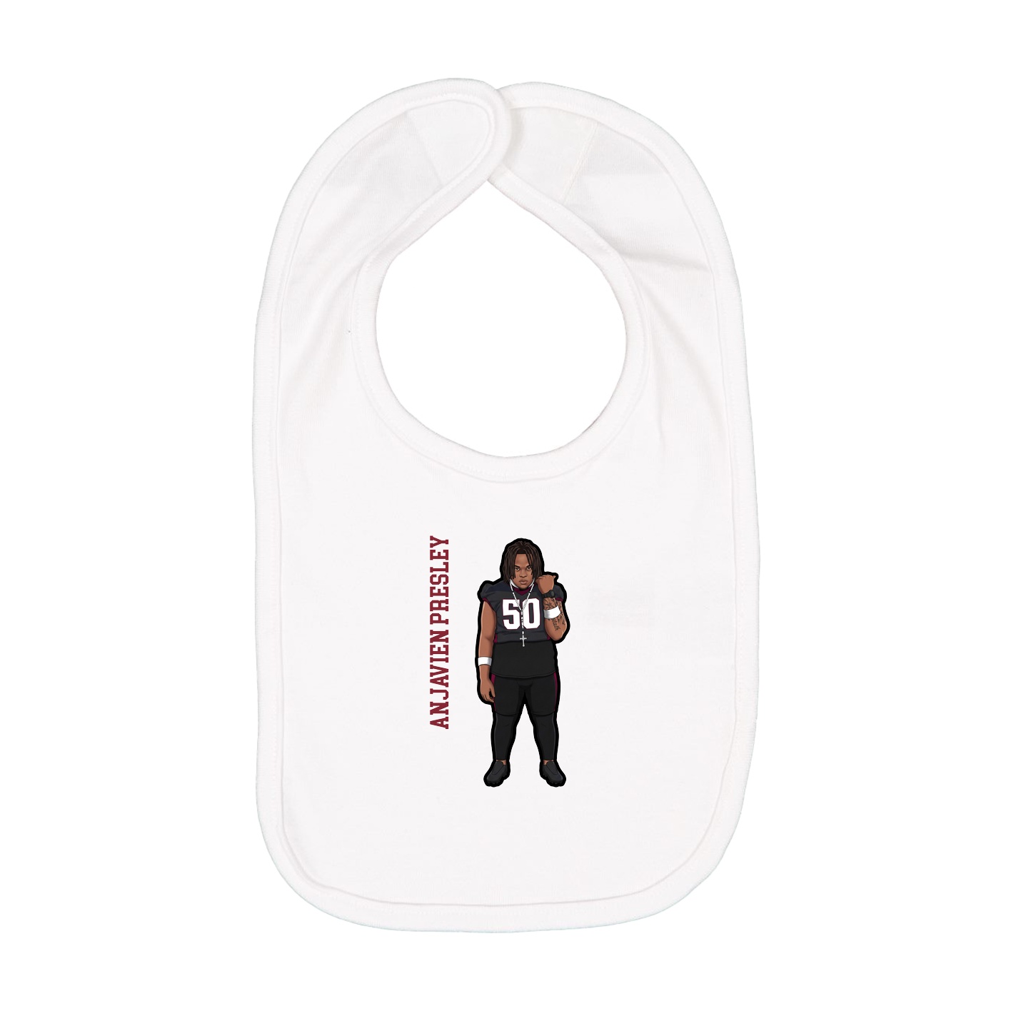Infant Bib — Name Vertical in White