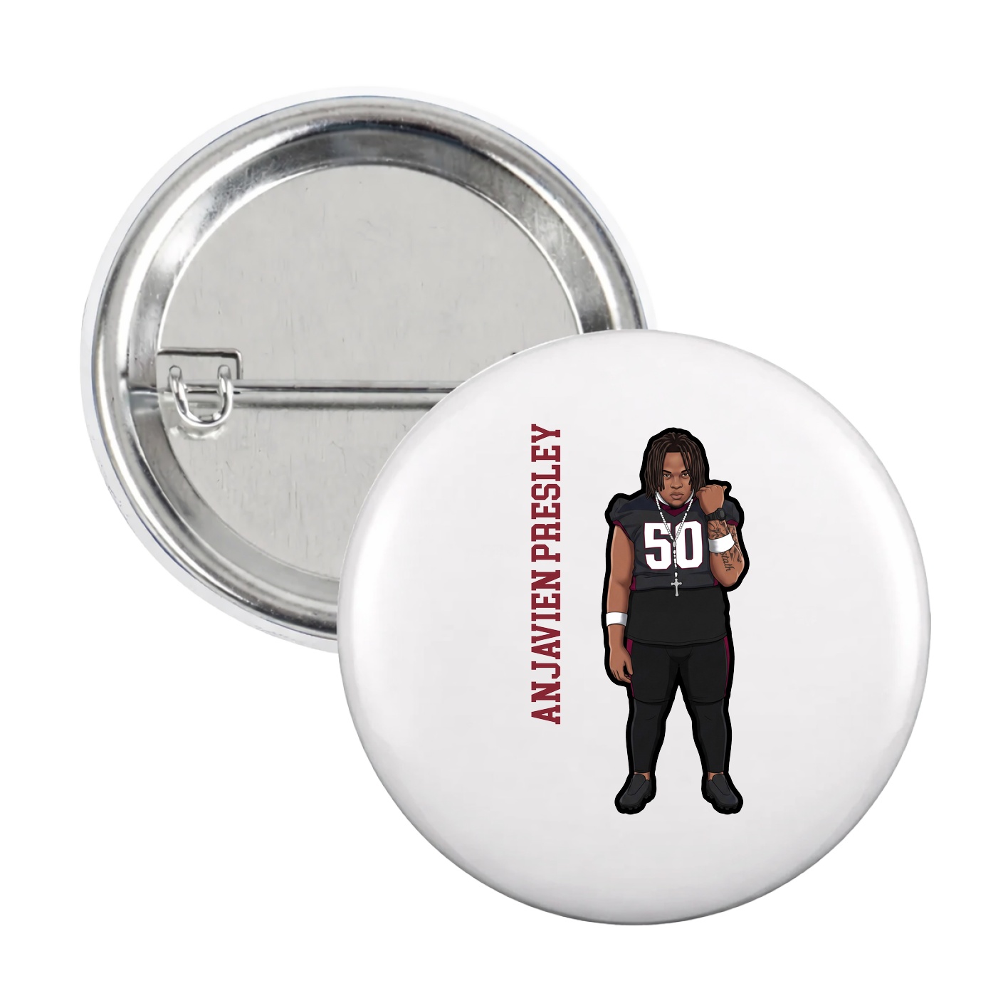 Game Day Button — Name Vertical in White