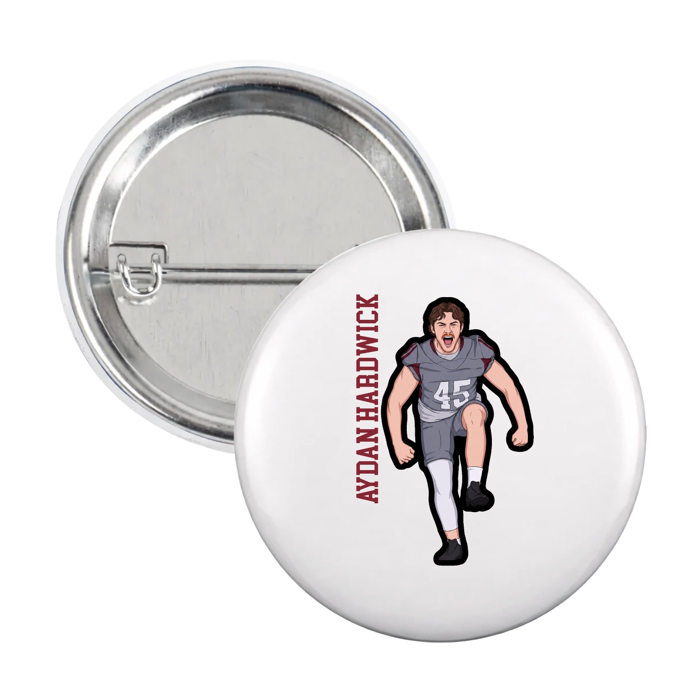 Game Day Button — Name Vertical in White