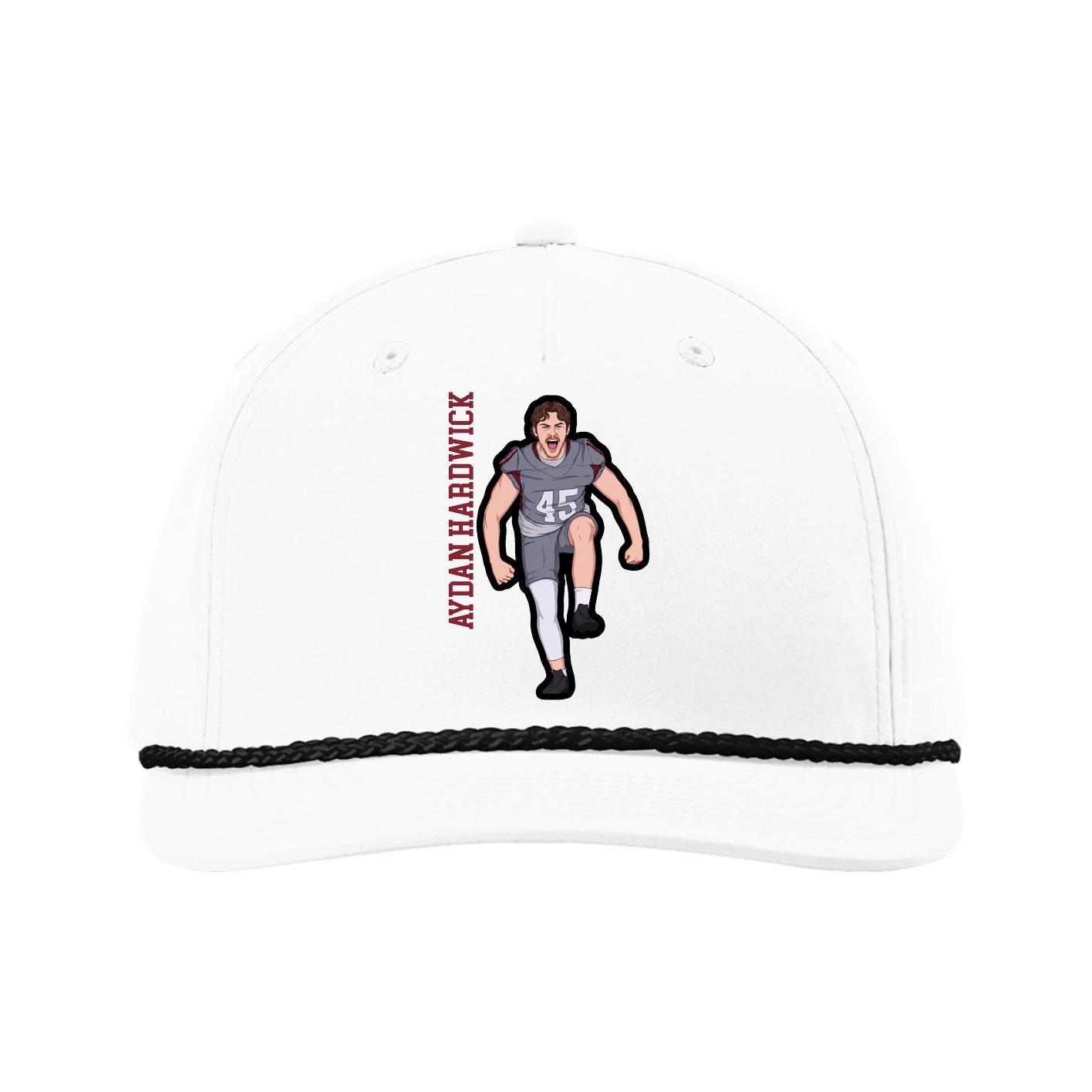 Five-Panel Classic Rope Cap — Name Vertical in White