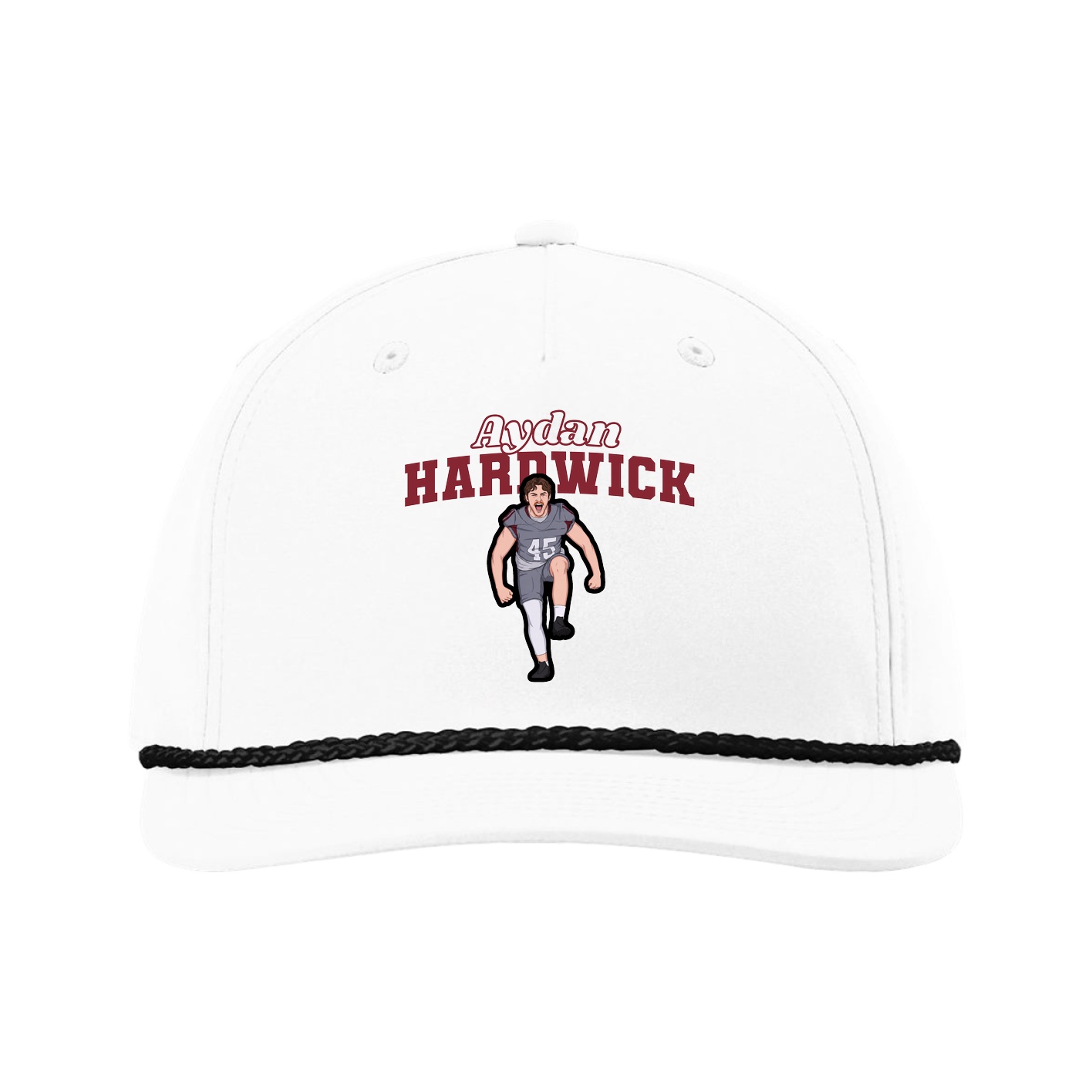 Five-Panel Classic Rope Cap — Name Arch in White