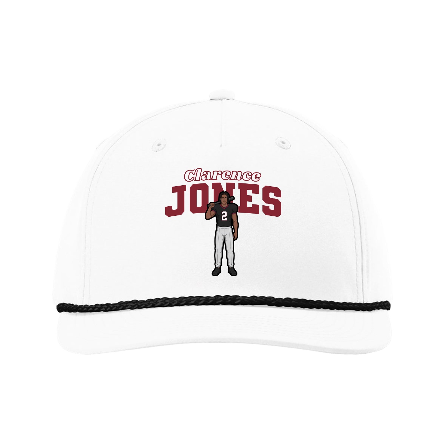 Five-Panel Classic Rope Cap — Name Arch in White