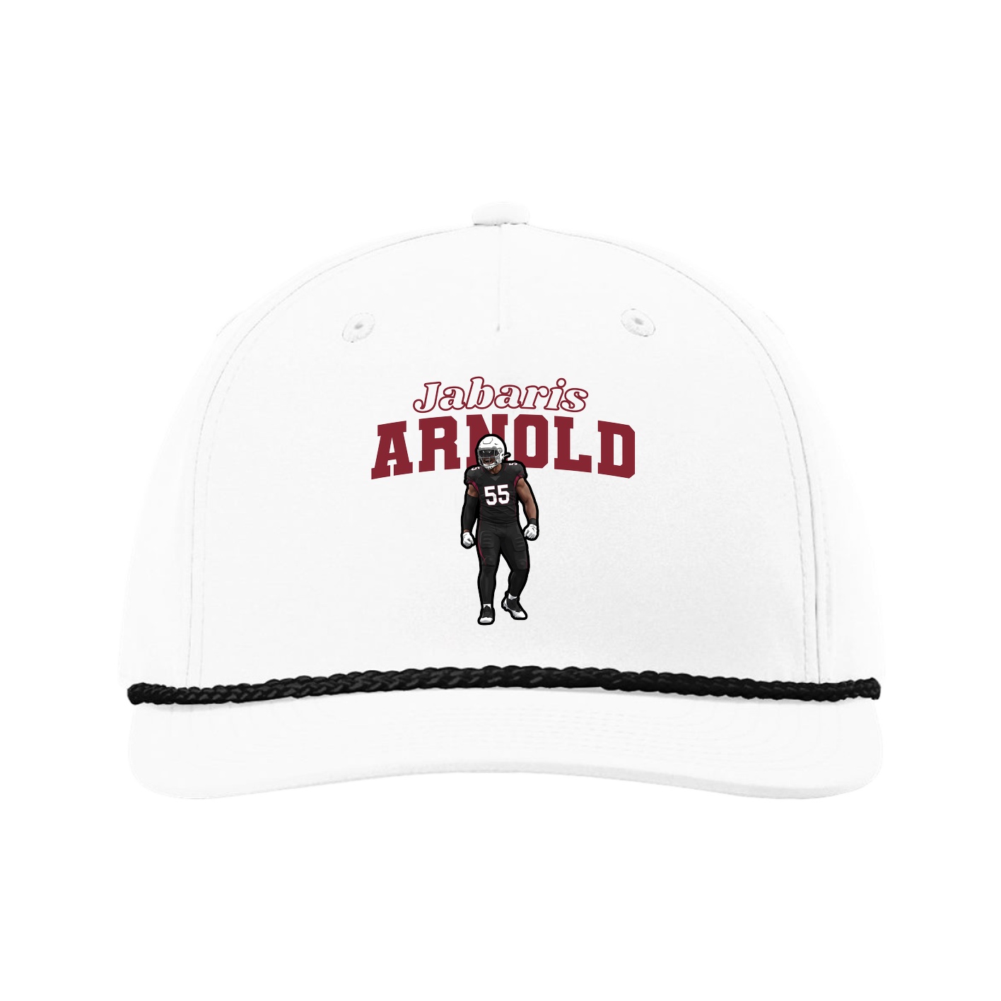 Five-Panel Classic Rope Cap — Name Arch in White