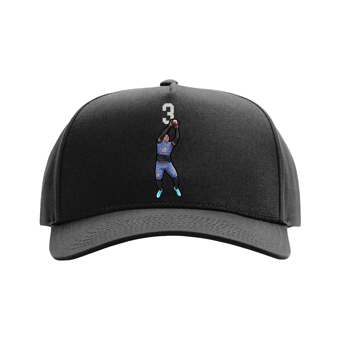 Full Fabric Five-Panel Champ Cap — Number Top in Black