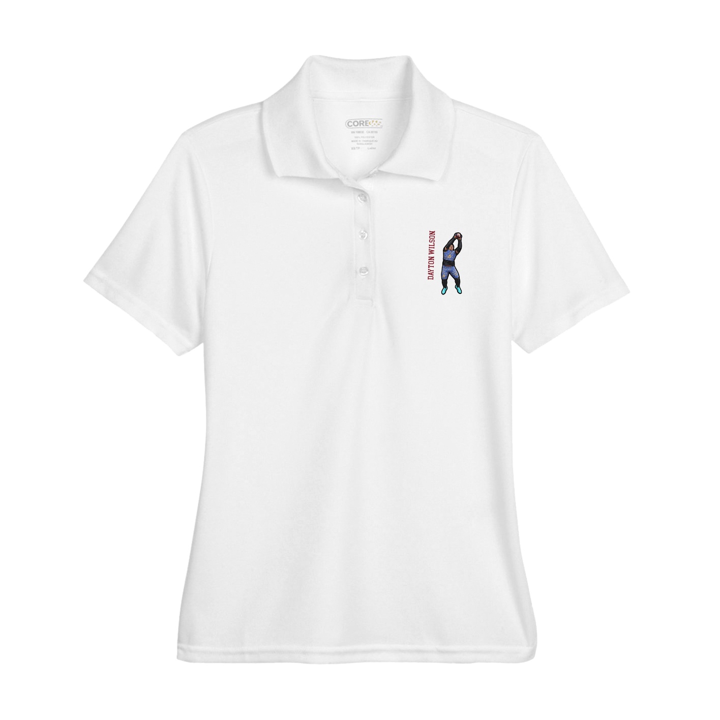 Womens Performance Polo — Name Vertical in White