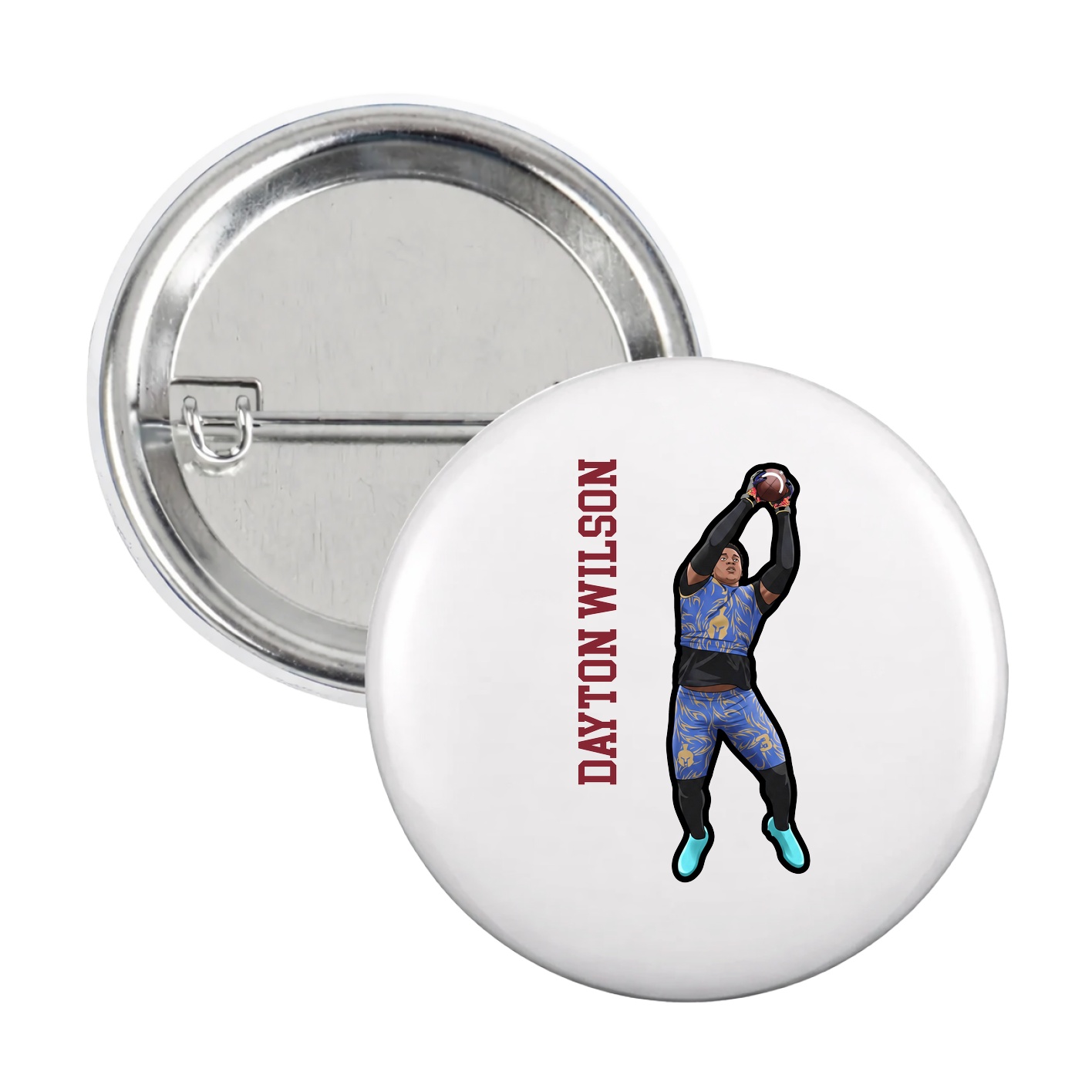 Game Day Button — Name Vertical in White