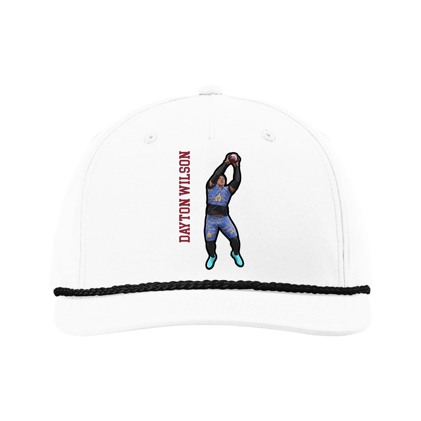 Five-Panel Classic Rope Cap — Name Vertical in White